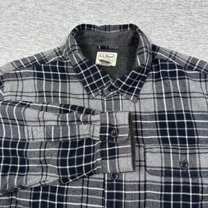 LL Bean Shacket Mens Size Large Black Gray Plaid Fleece Lined Flannel Outdoor